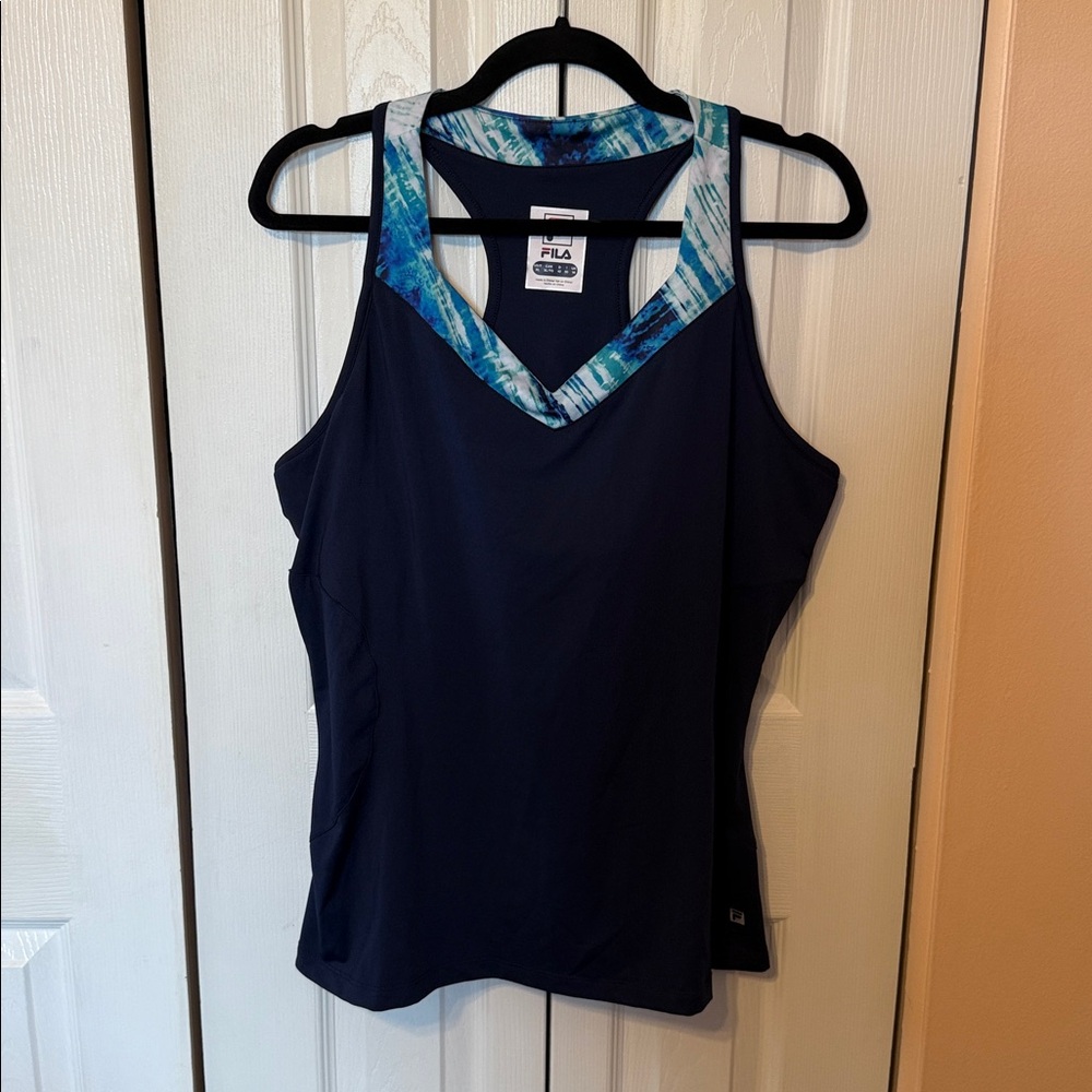 Fila Dark Blue Tank Top with Teal Accents. Excellent condition Size XL